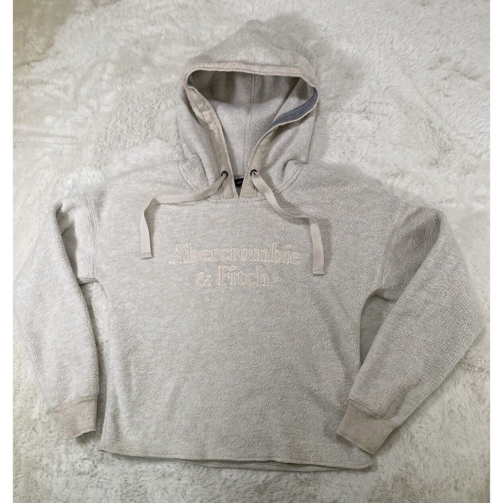 Abercrombie & Fitch Hoodie Sweatshirt Women's XS Sherpa Teddy Logo Off White